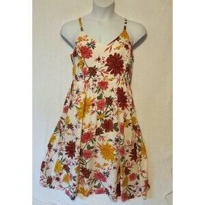 Old Navy Women's Sz L White Cami Midi Floral Print Sun Dress Smocked Back Lined